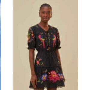 FARM Rio black embroidery Mini Dress